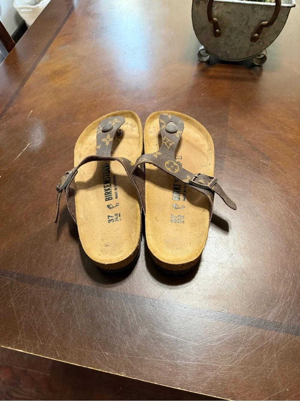 Birkenstock Brown Leather Cork Footbed Thong Sandals